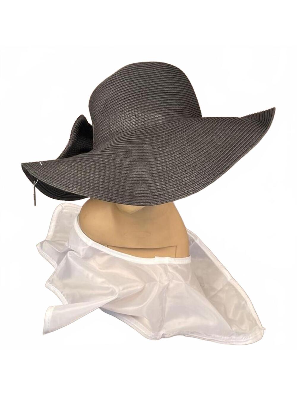 Wide Brim Black Straw Hat with Bow Detail NWOT Resort Wear
